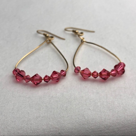 🐷Handmade Wire Earrings With Pink Swarovski Beads - Picture 3 of 5